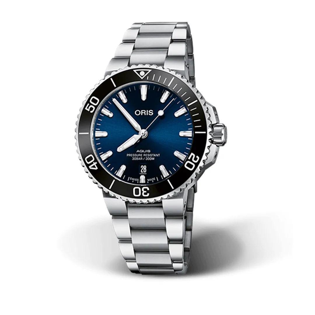 -Orologio Oris Aquis Date Blu 0173377664135-0782205PEB