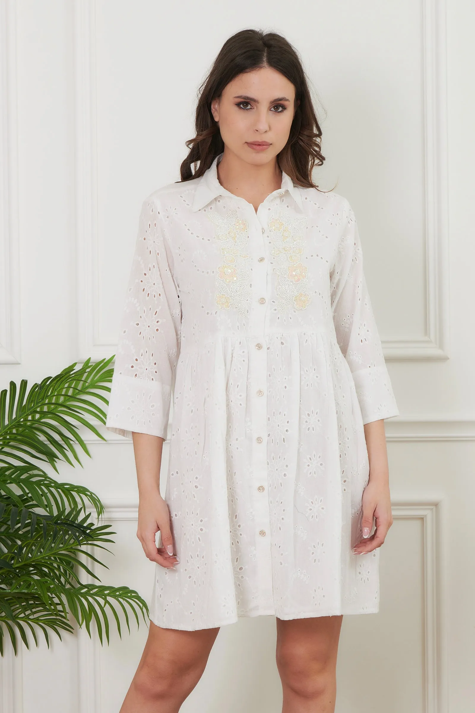 ABITO CAMICIA IN PIZZO CON PERLINE
