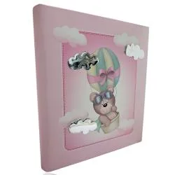 Album foto diario rosa orsetto in mongolfiera 20x25 con applicazioni laminato argento