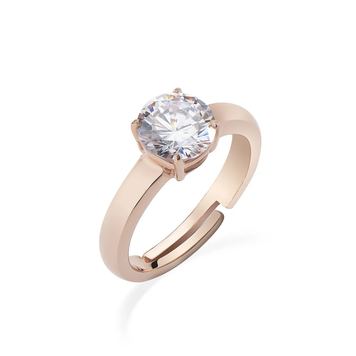AMEN Anello Donna Solitario Rosè con Zircone Bianco