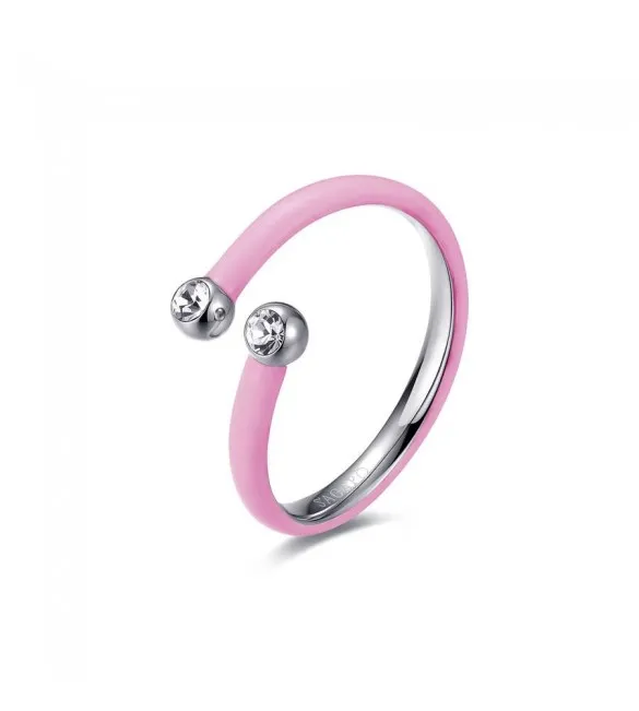 Anello Donna Gioielli Sagapò Vibes in acciaio 316L con smalto rosa svb34