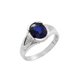 Anello in Oro bianco 18k con Zaffiro blu ovale e Diamanti
