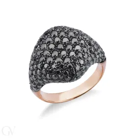Anello in oro rosa 18k con pavè diamanti neri