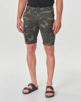 Bermuda tasconato camouflage verde in ripstop di cotone stretch