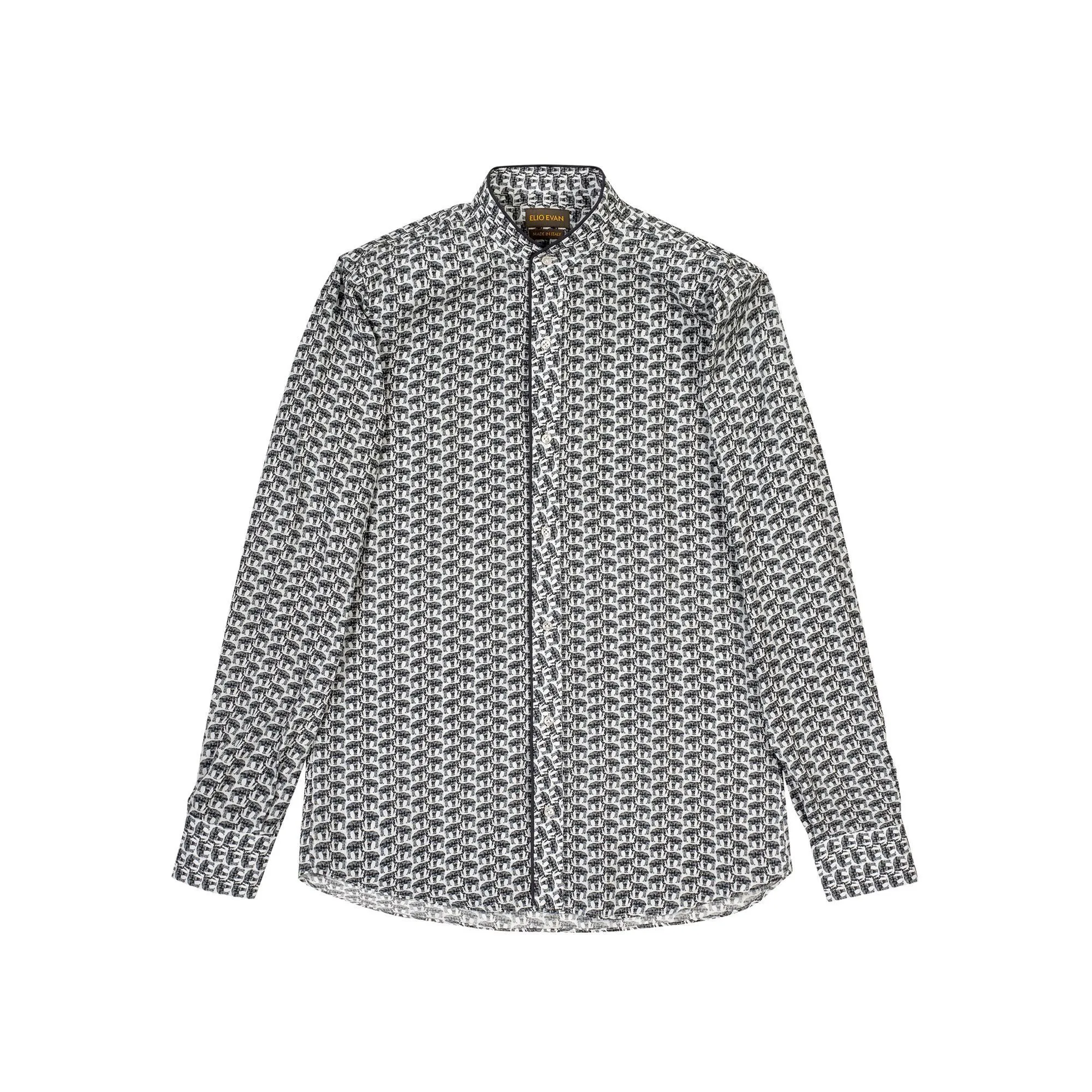 Camicia Con Collo A Fascetta Stampa Animalier Grigio