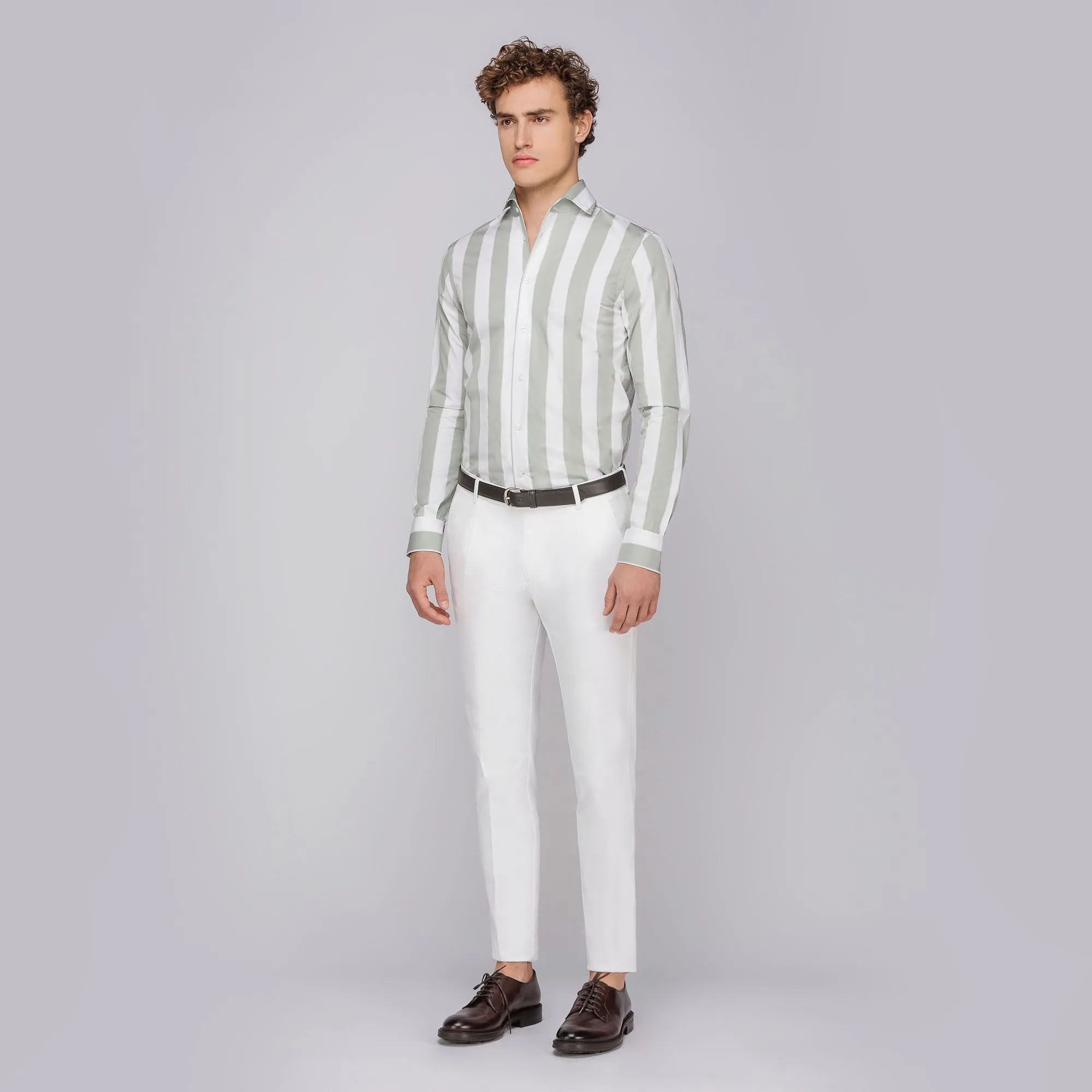 Camicia Mykonos a righe larghe verde grigio