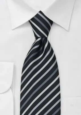 Clip cravatta design a righe nero argento grigio