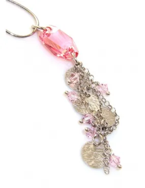 Collana argento 925 coda di topo donna con pendente cristallo rosa