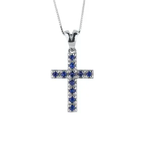 Collana con Croce in Oro Bianco e Zaffiri – Bibigì