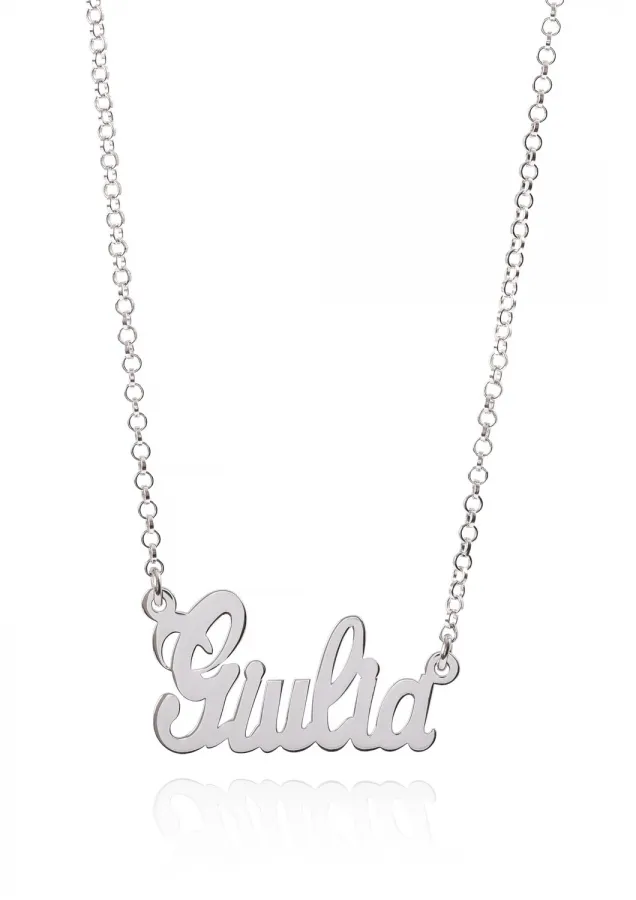 Collana con nome personalizzabile in argento 925 rodiato bianco taglio laser