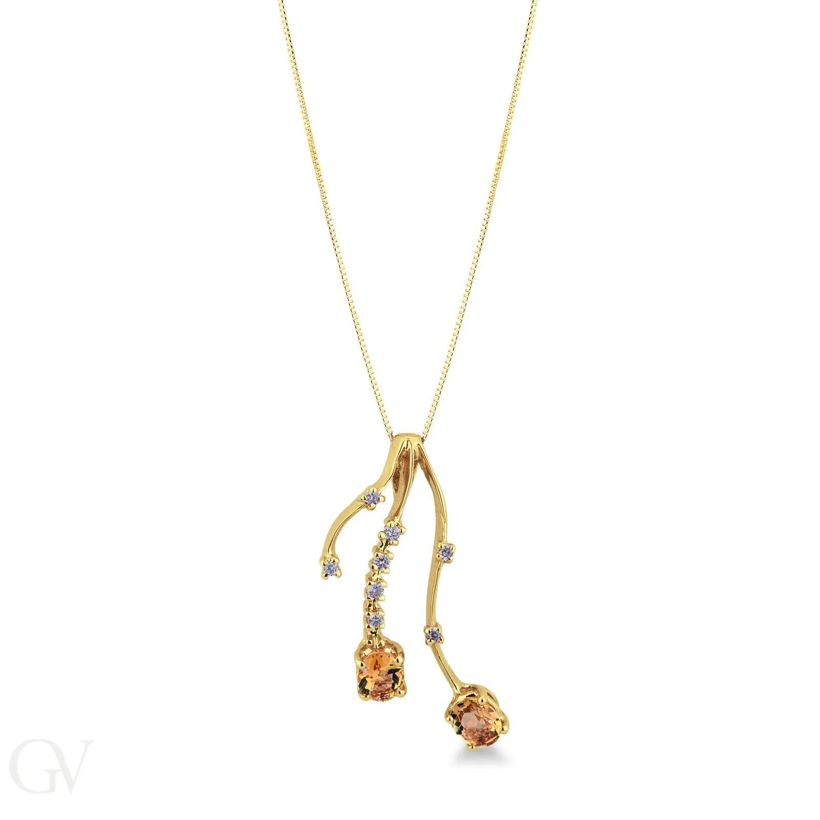 Collana in oro giallo 18k con pendente in citrino e diamanti