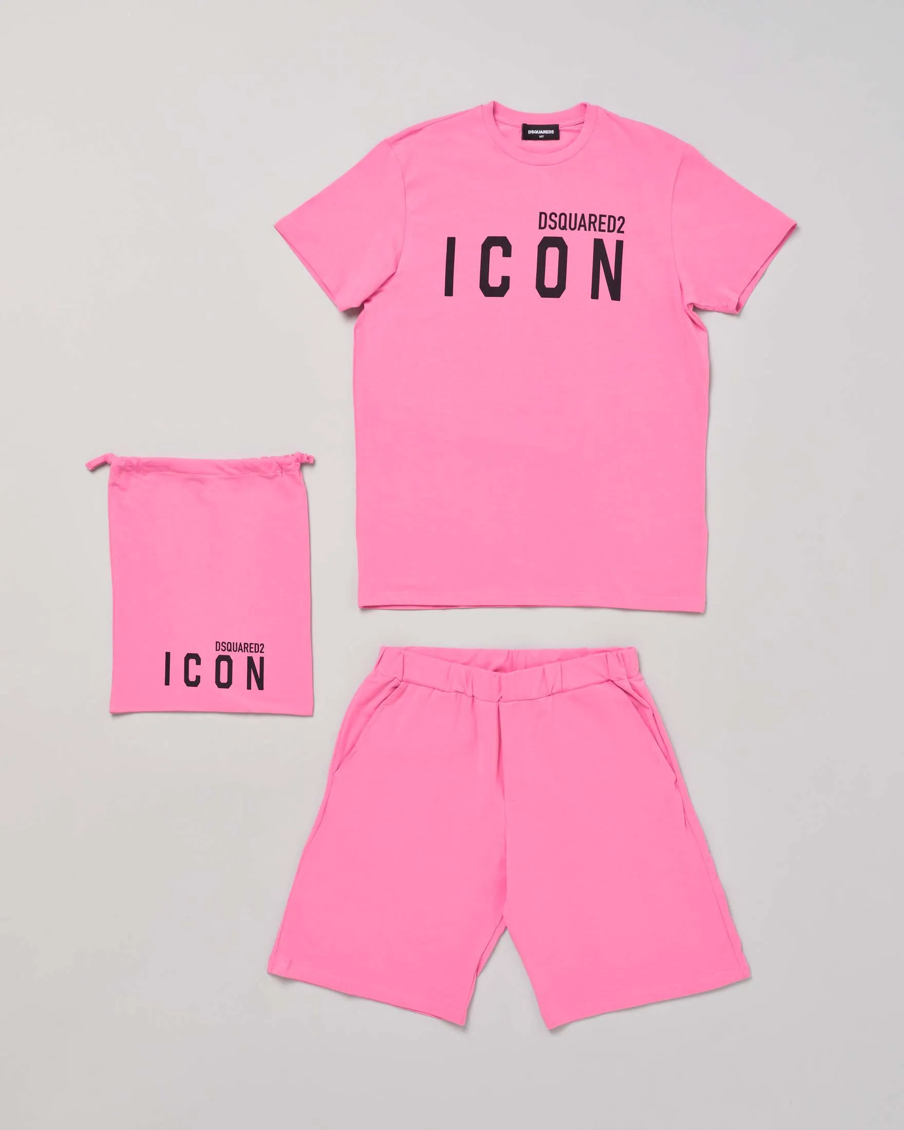 Completo in cotone stretch rosa composto da t-shirt e bermuda portalogo 4-8 anni