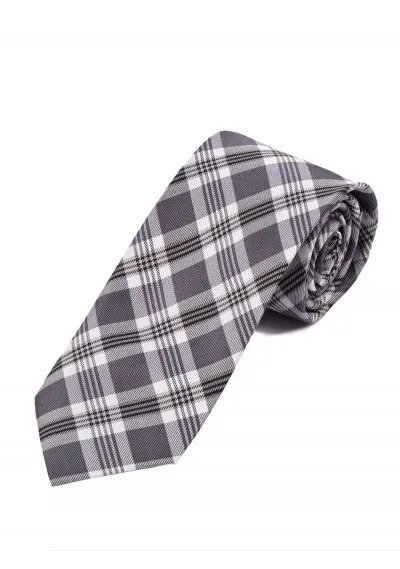 Cravatta maschile overlong in tartan nero argento grigio