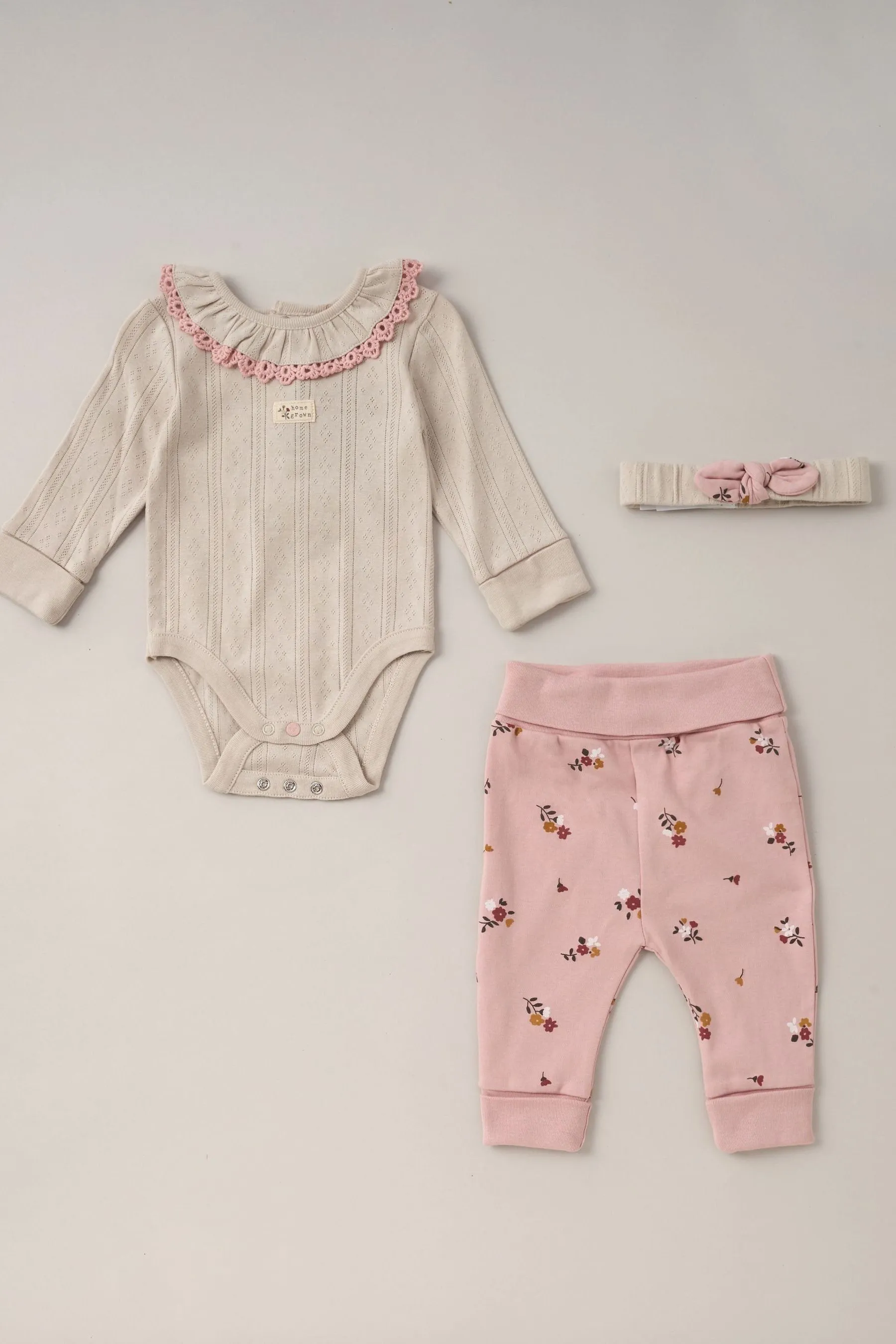 Homegrown 100% Cotone Pantalone Tutina Bianco e BIBS Set    