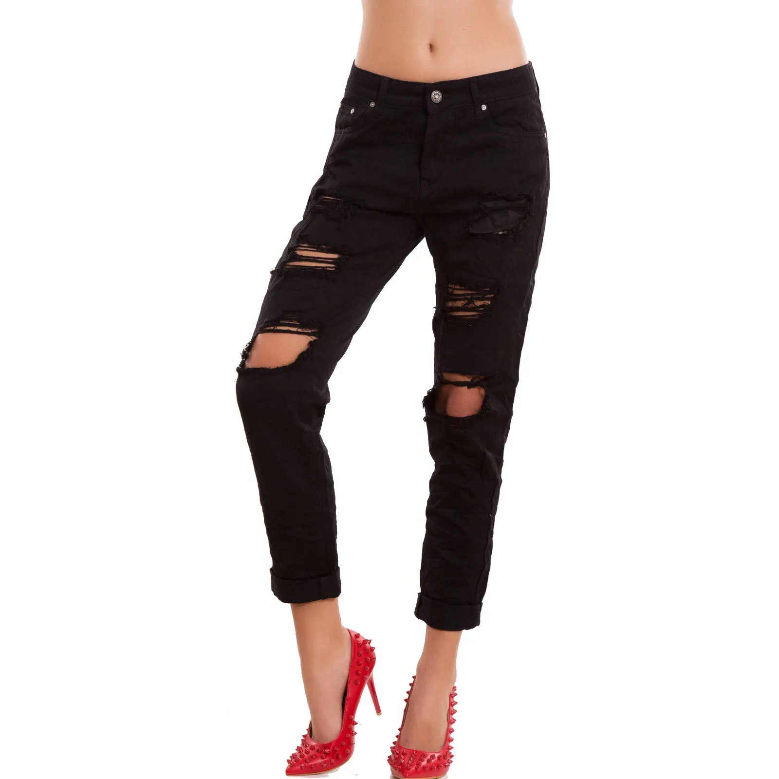Jeans donna pantaloni strappi M5043