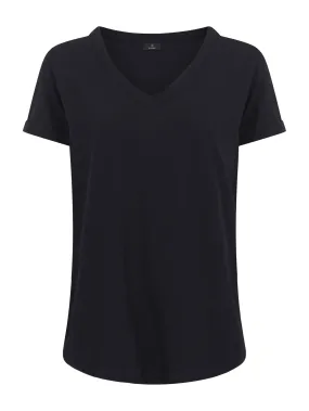 Maglietta con Scollo a V in slub jersey di cotone - Nero