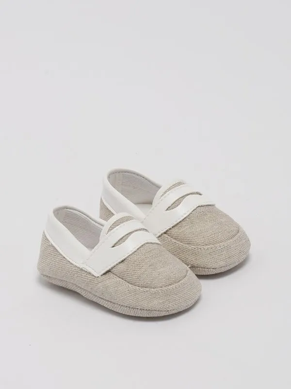 Mocassino neonato Le bebé in cotone stretch e lino Bianco-Beige