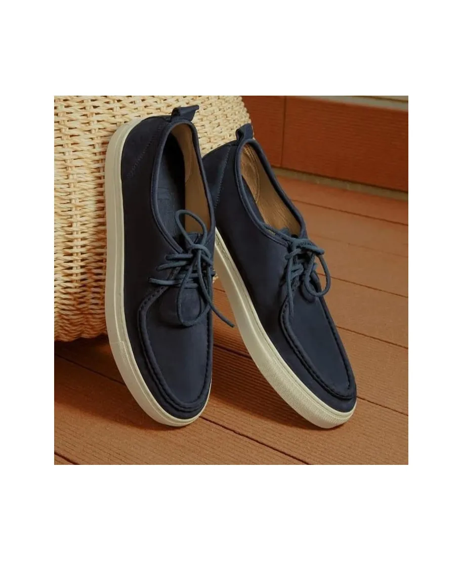Mocassino uomo blu, estivo, con bordo gomma bianca