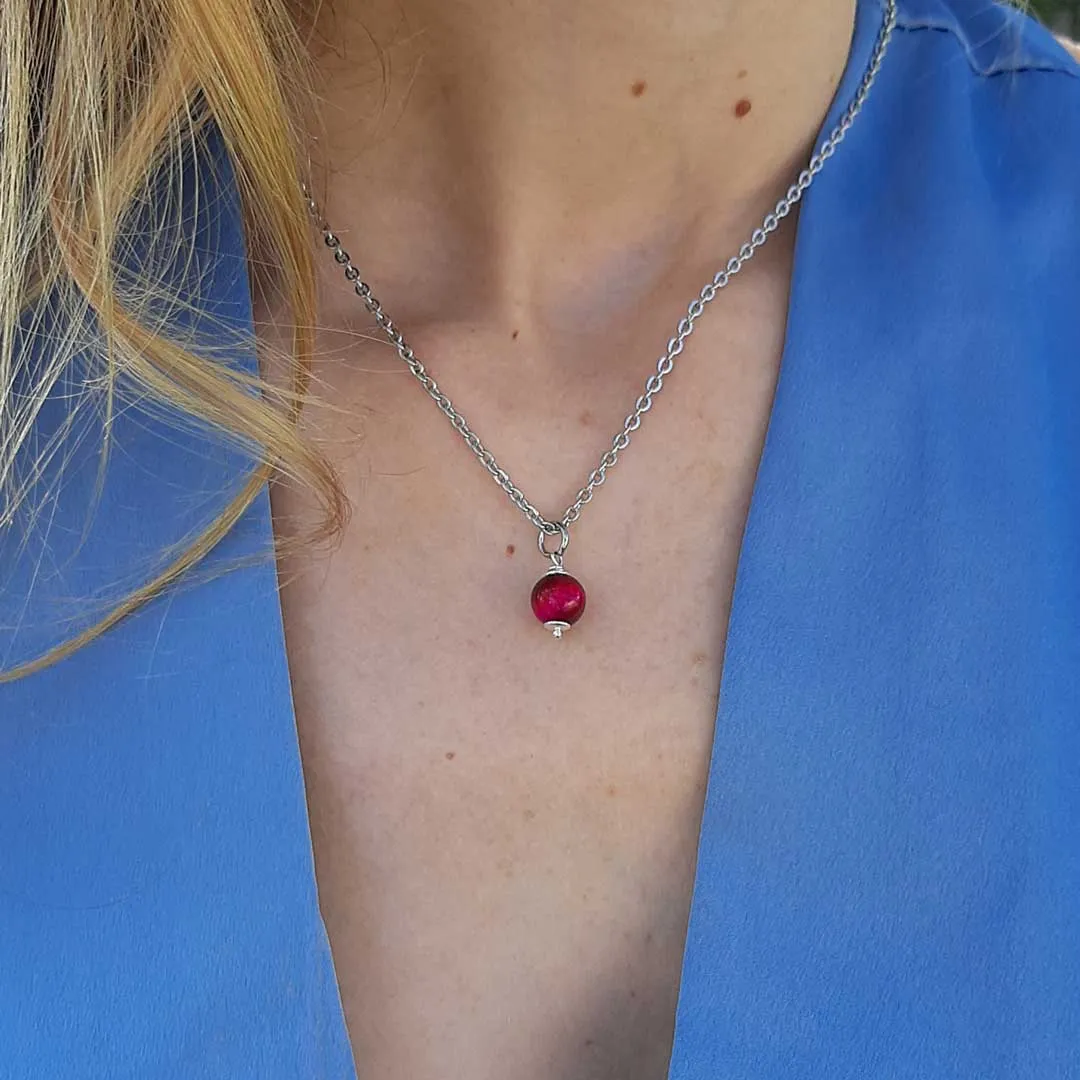 OCCHIO DI TIGRE ROSA - Collana regolabile in acciaio inossidabile free nickel