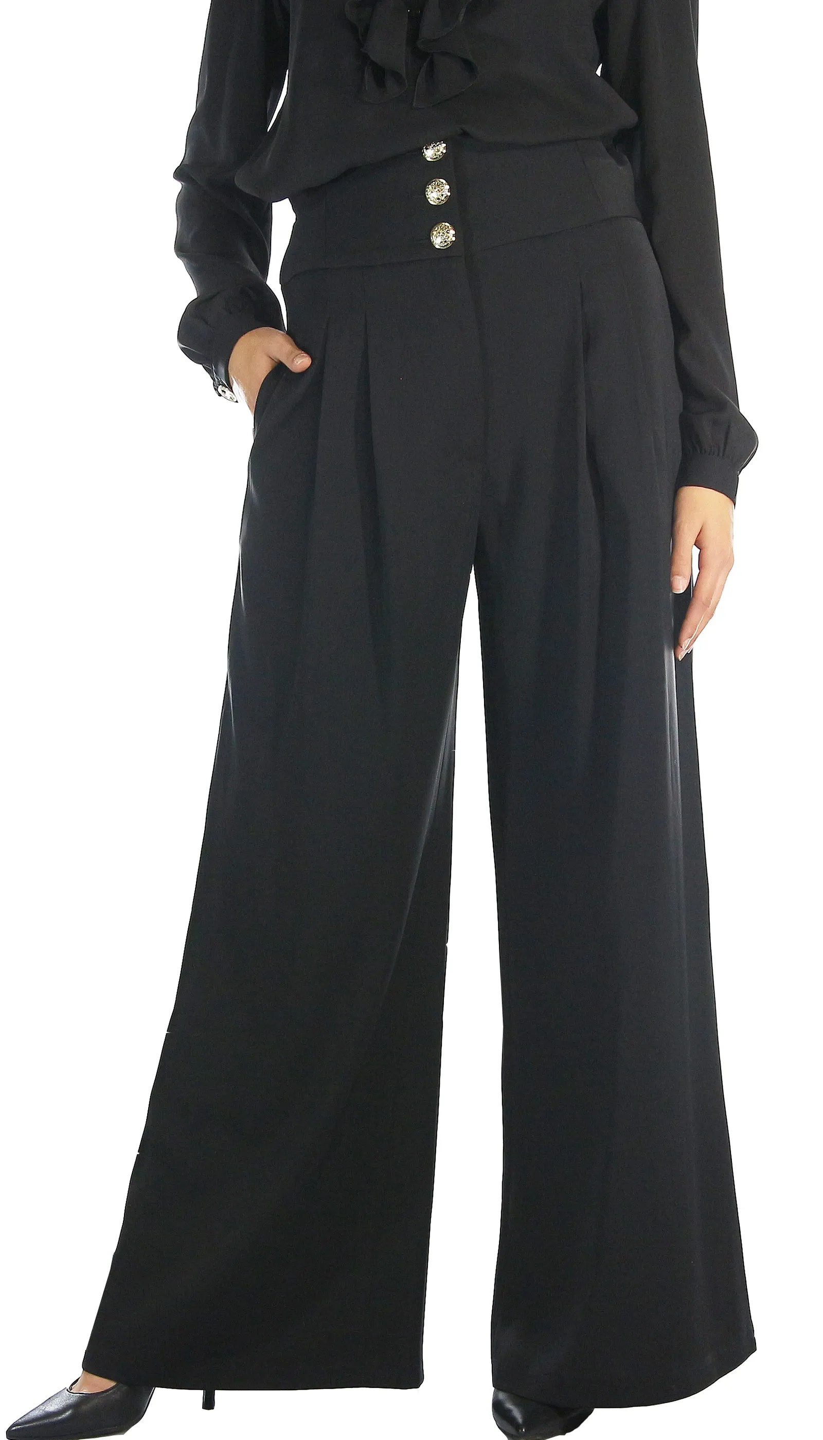 Odi Et Amo Pantalone palazzo a vita alta con pinces