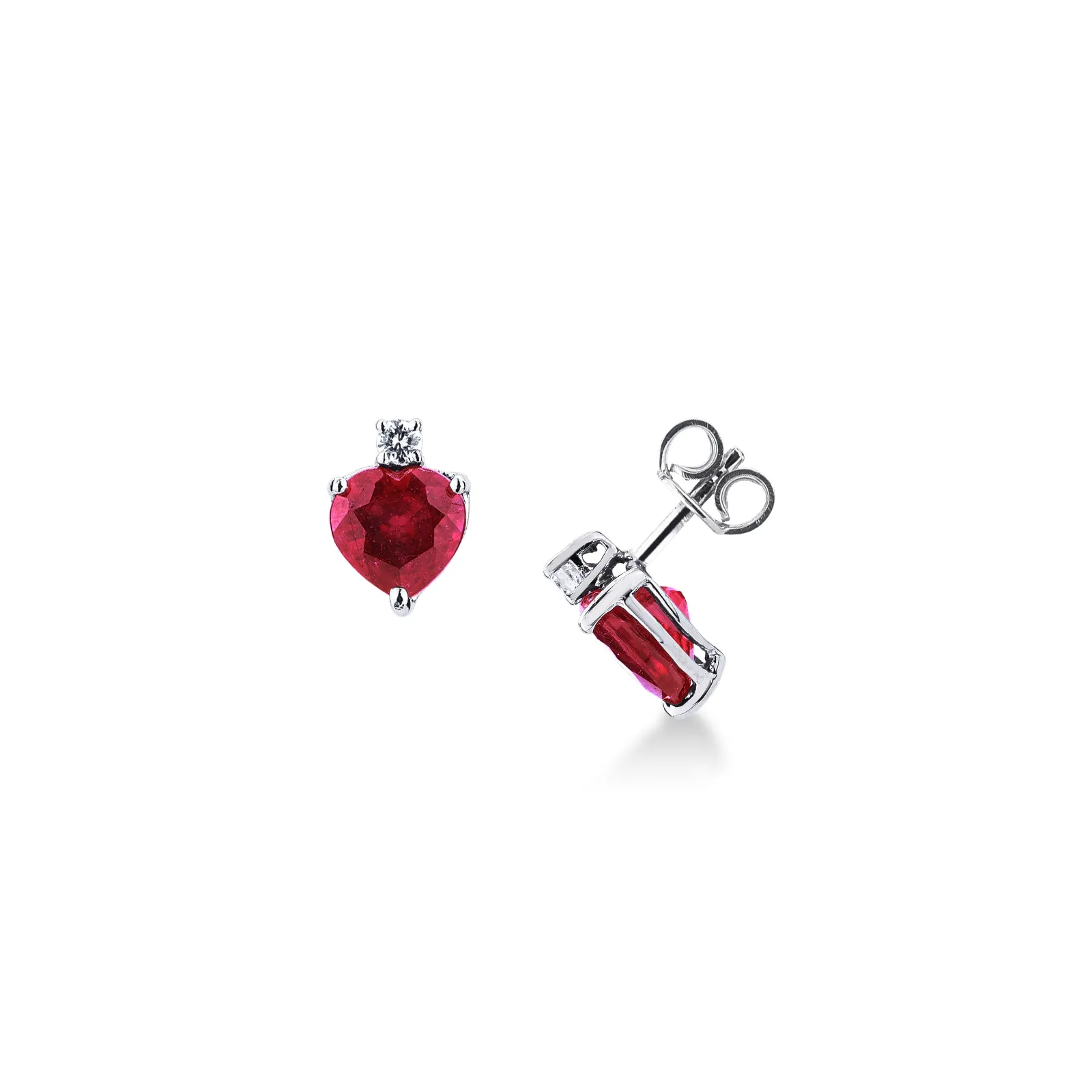 Orecchini  in oro bianco 18k con rubino a cuore e diamanti