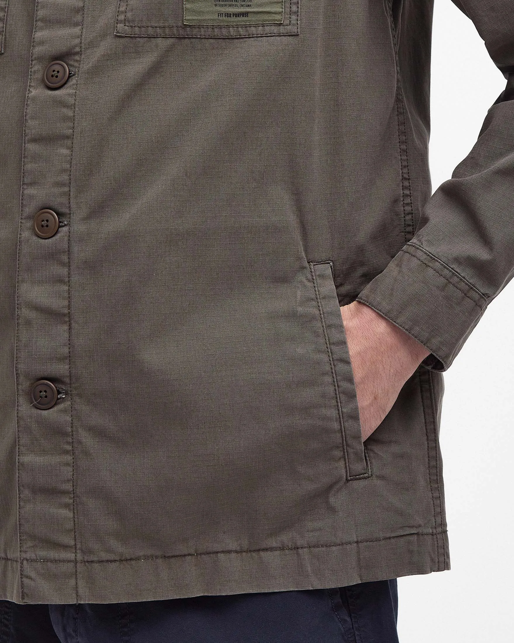 Overshirt verde militare in ripstop di puro cotone