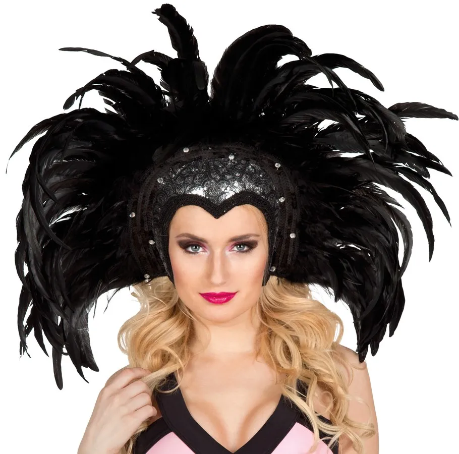 Showgirl Camilla Copricapo con piume nero-argento