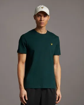 T-shirt mezza manica verde bottiglia in cotone con logo aquila gialla ricamata sul petto
