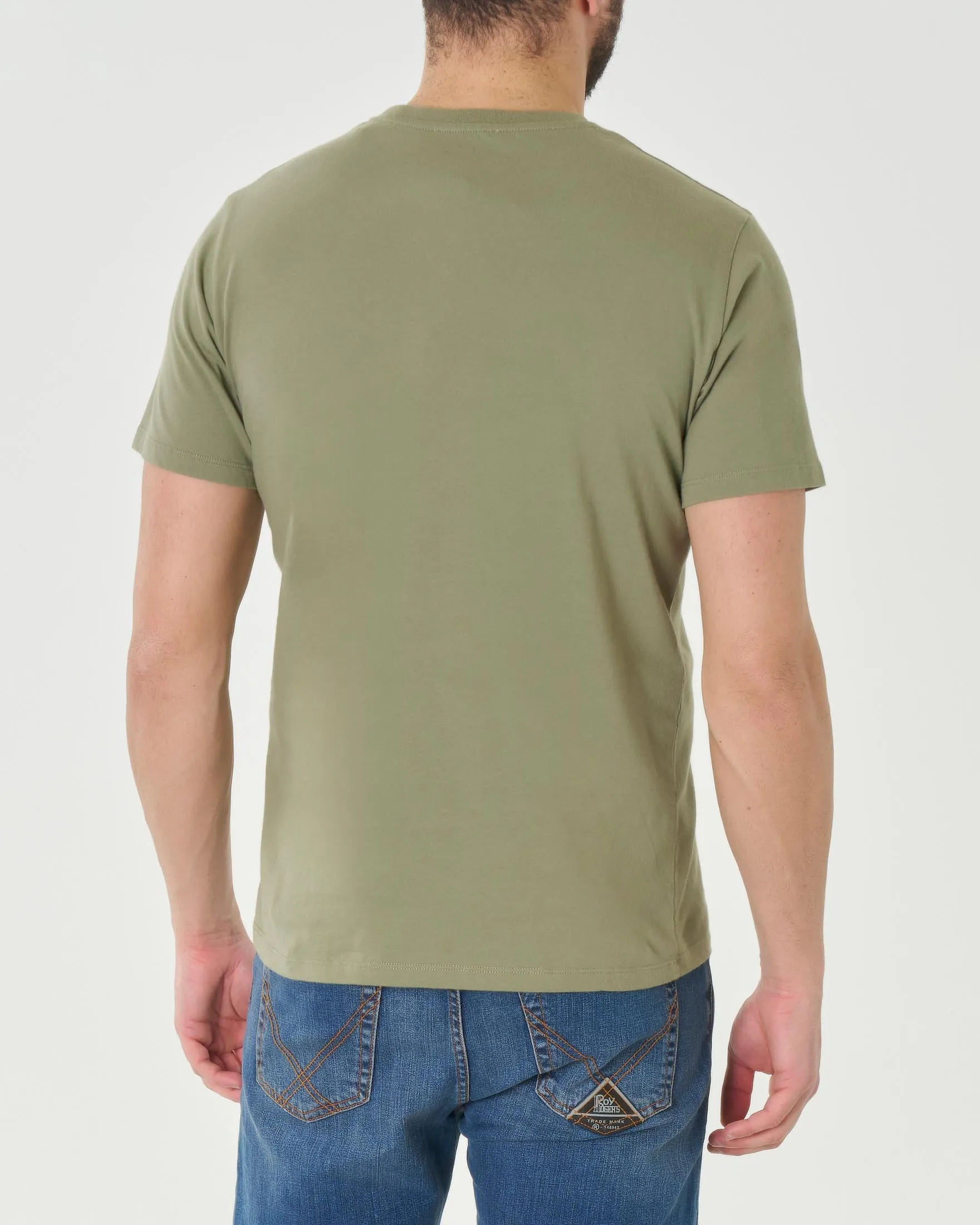 T-shirt mezza manica verde militare in jersey di puro cotone