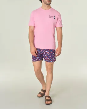 T-shirt rosa mezza manica con bottiglia di gin e scritta Domani smetto! sul petto