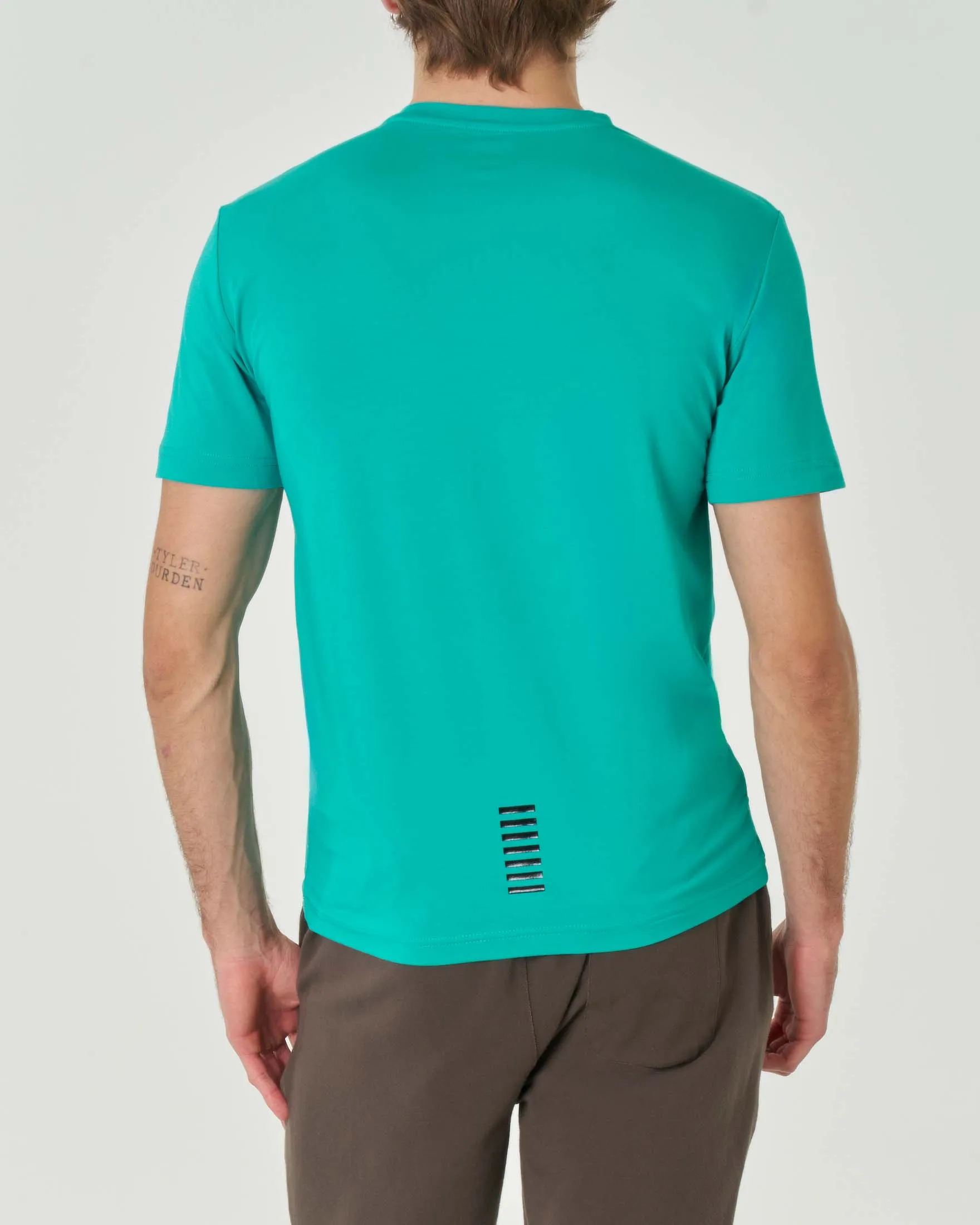 T-shirt verde acqua mezza manica in cotone stretch con logo sul petto