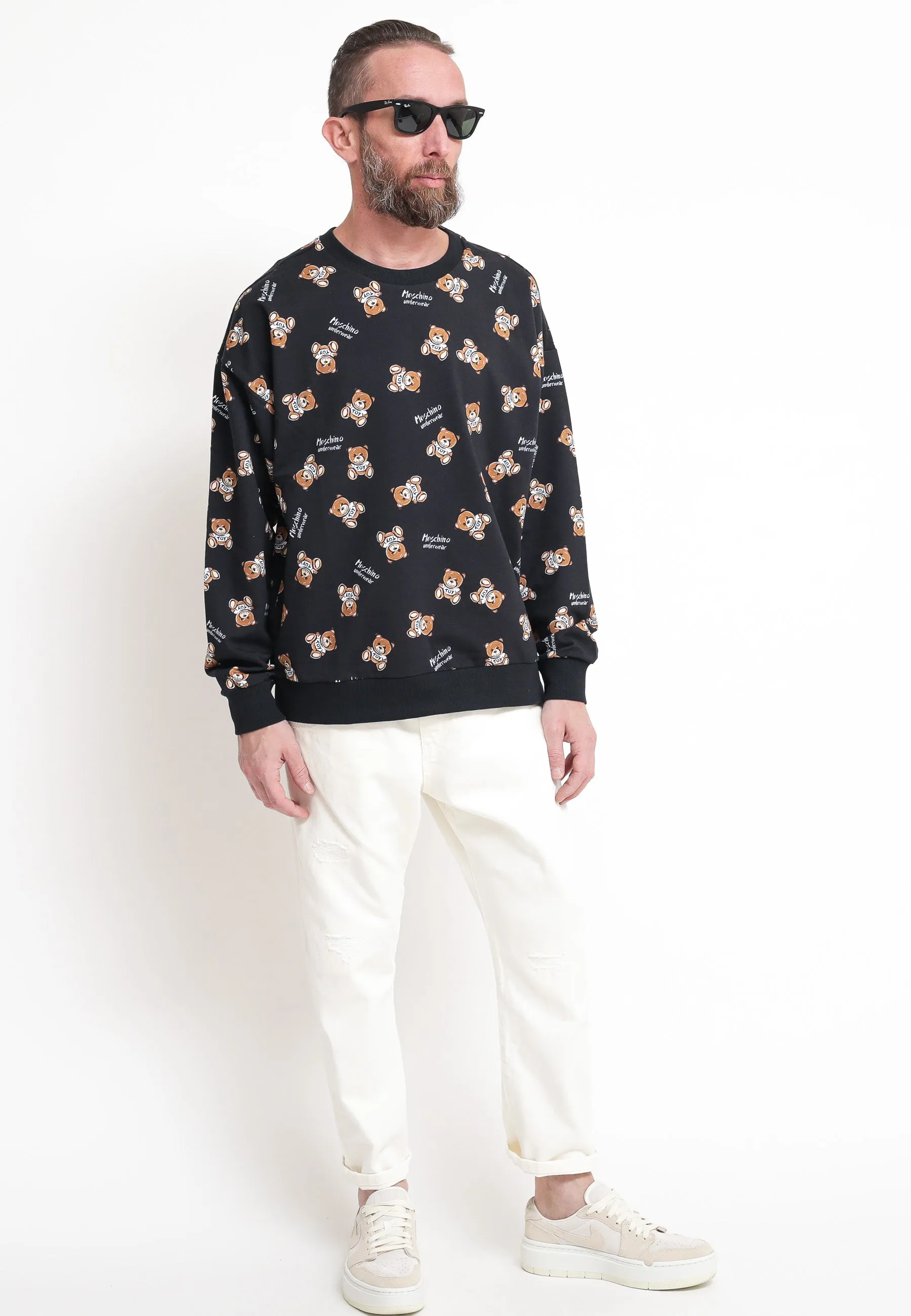Teddy Bear Print Stretch Fleece - Black