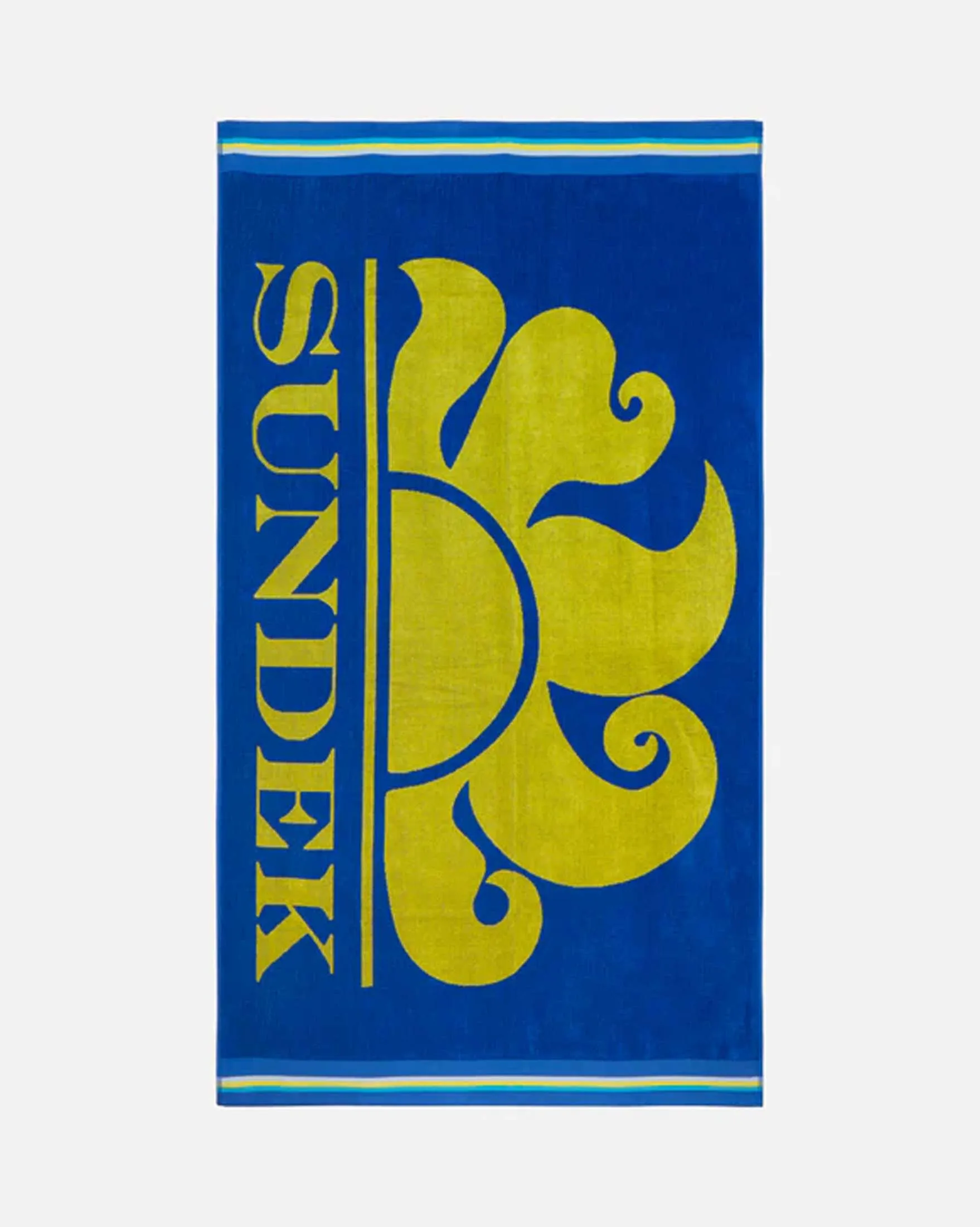 Telo mare blu royal in spugna con logo sole giallo jacquard