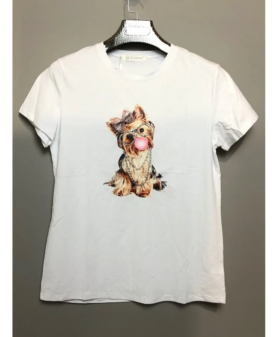 Tshirt donna bianca -  Stampa con applicazioni