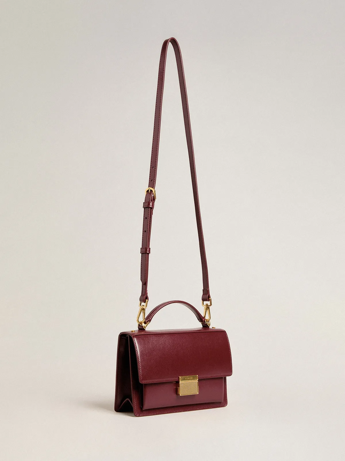 Venezia Bag in pelle palmellato borgogna e dettagli oro