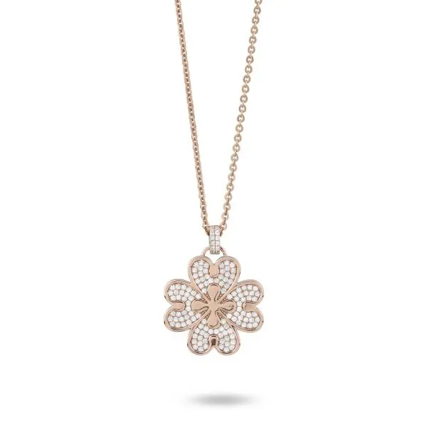 XGR725RS Collana placcata oro rosa  con fiore di zirconi    
